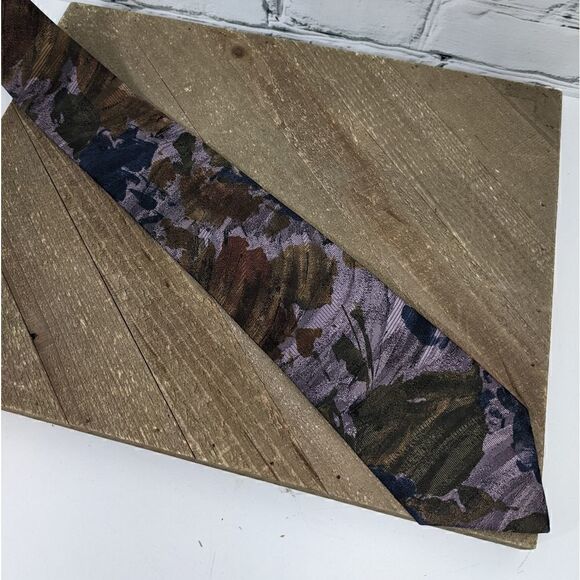 Oscar de la Renta Mens neck tie floral watercolor print purple - Picture 2 of 6